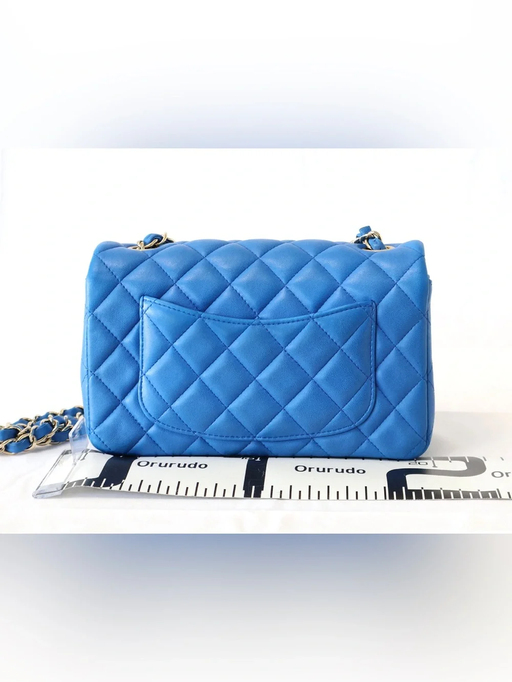 Blue Chanel Mini Rectangle Single Flap 20cm Lambskin Bag